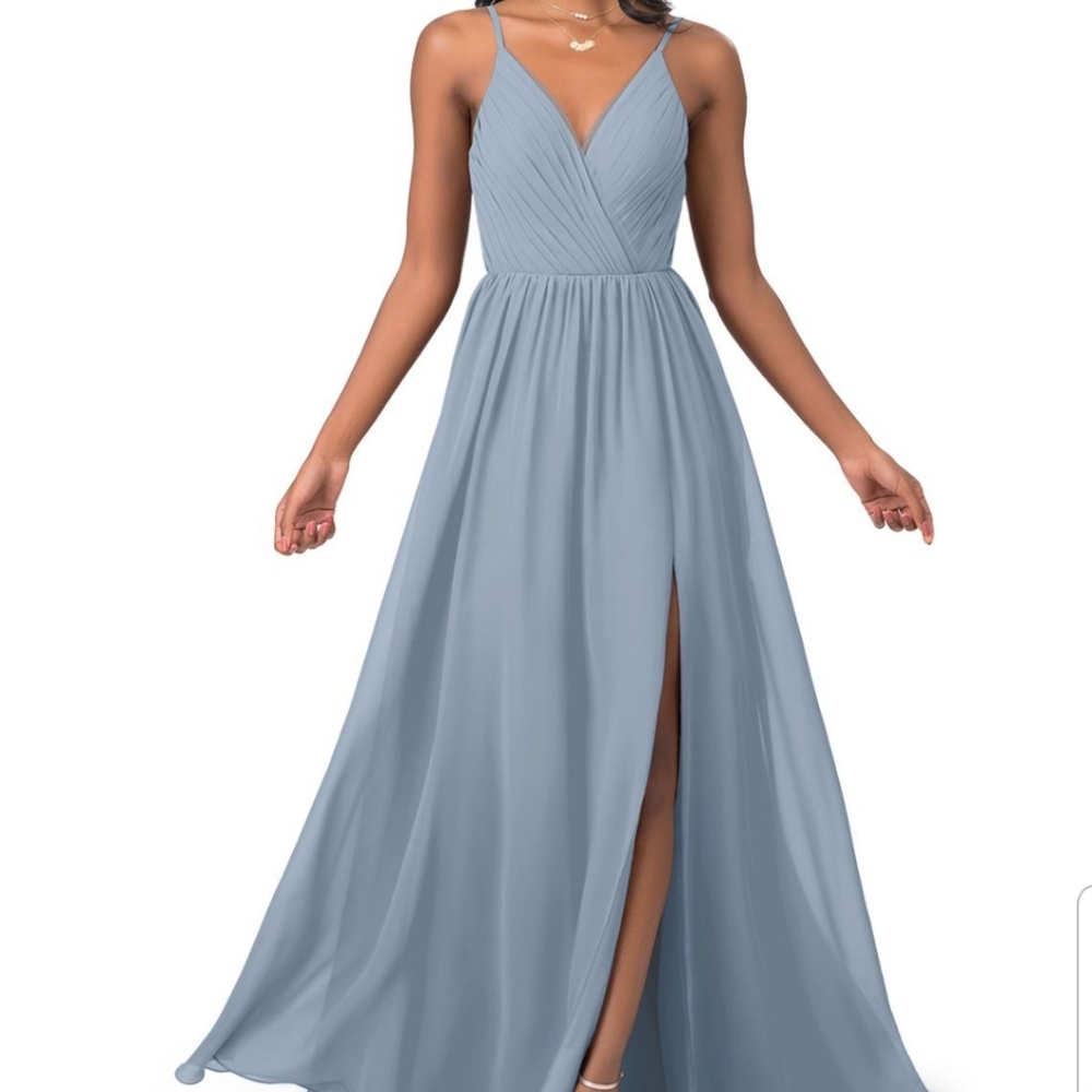 Azazie Gracie dusty blue bridesmaid dress